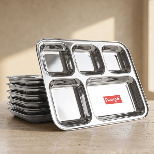 Thali Set | 6pc | Stainless Steel | Silver | 5-Compartment