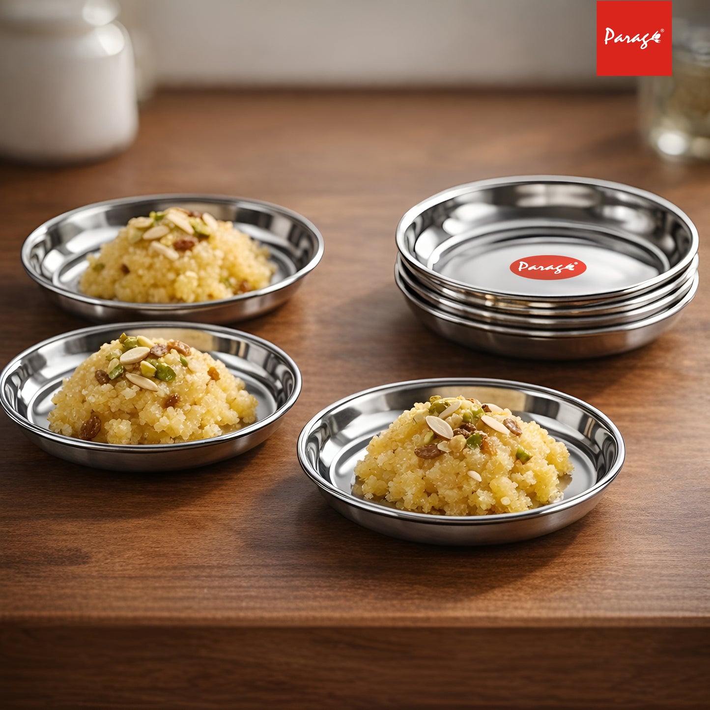 6 Pieces Stainless Steel Serving Dish Bowl – 11.5 cm Diameter | Heavy Gauge Small Halwa Plates | Durable Mirror Finish for Sweets, Snacks & Serving
