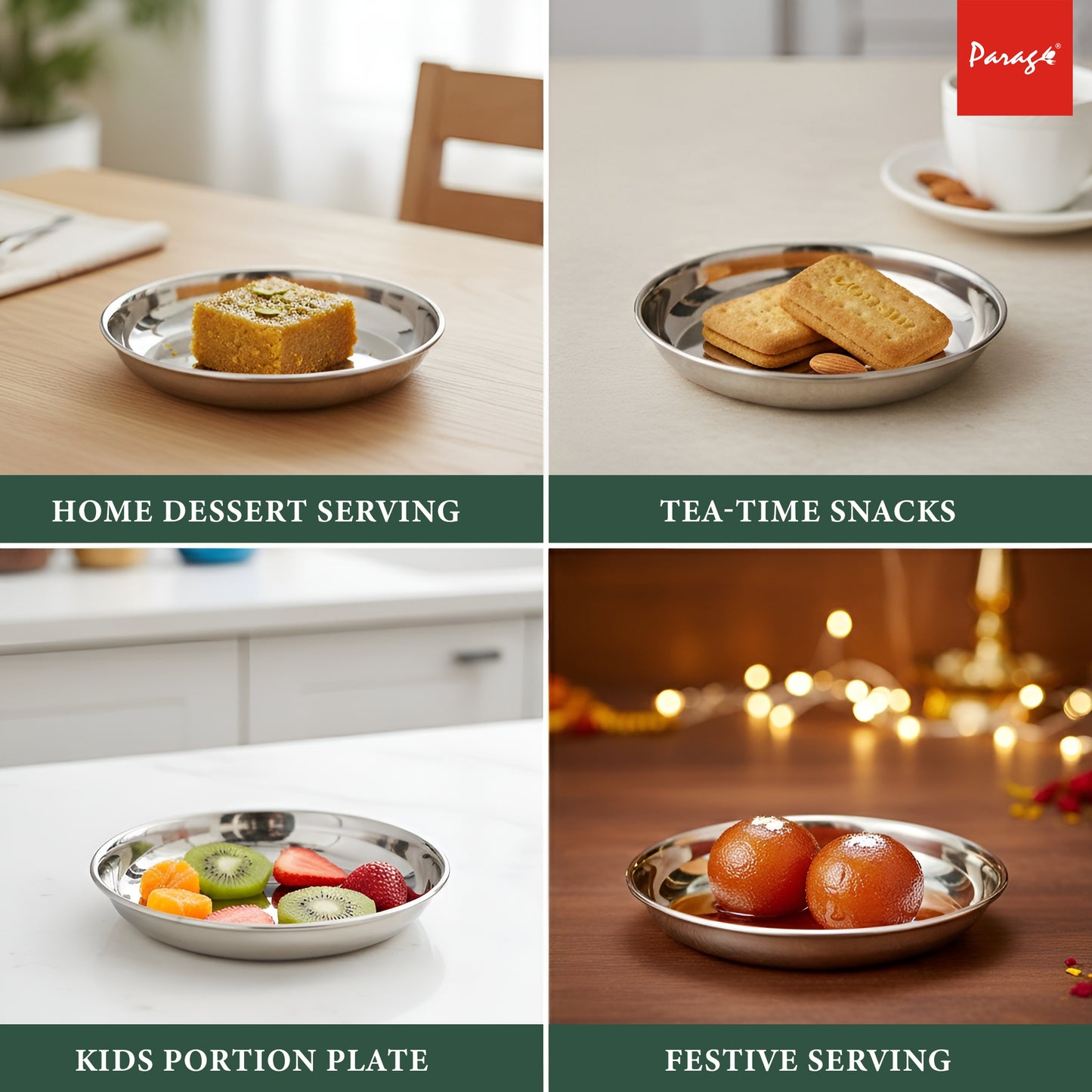 6 Pieces Stainless Steel Serving Dish Bowl – 11.5 cm Diameter | Heavy Gauge Small Halwa Plates | Durable Mirror Finish for Sweets, Snacks & Serving
