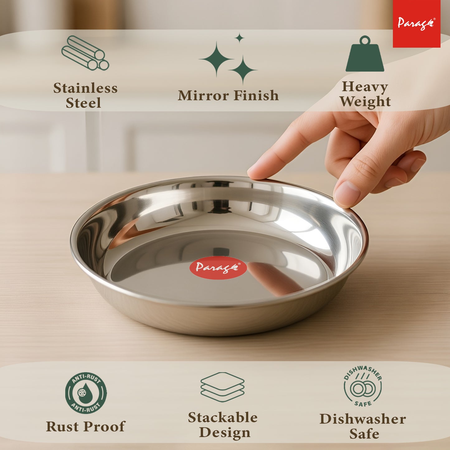 6 Pieces Stainless Steel Serving Dish Bowl – 11.5 cm Diameter | Heavy Gauge Small Halwa Plates | Durable Mirror Finish for Sweets, Snacks & Serving