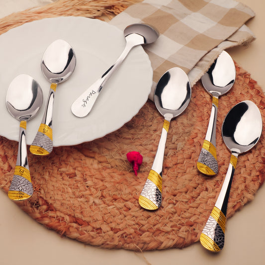 Dinner Spoon Set | 18cm, 6 piece | Stainless Steel | Gold | Imperial Design