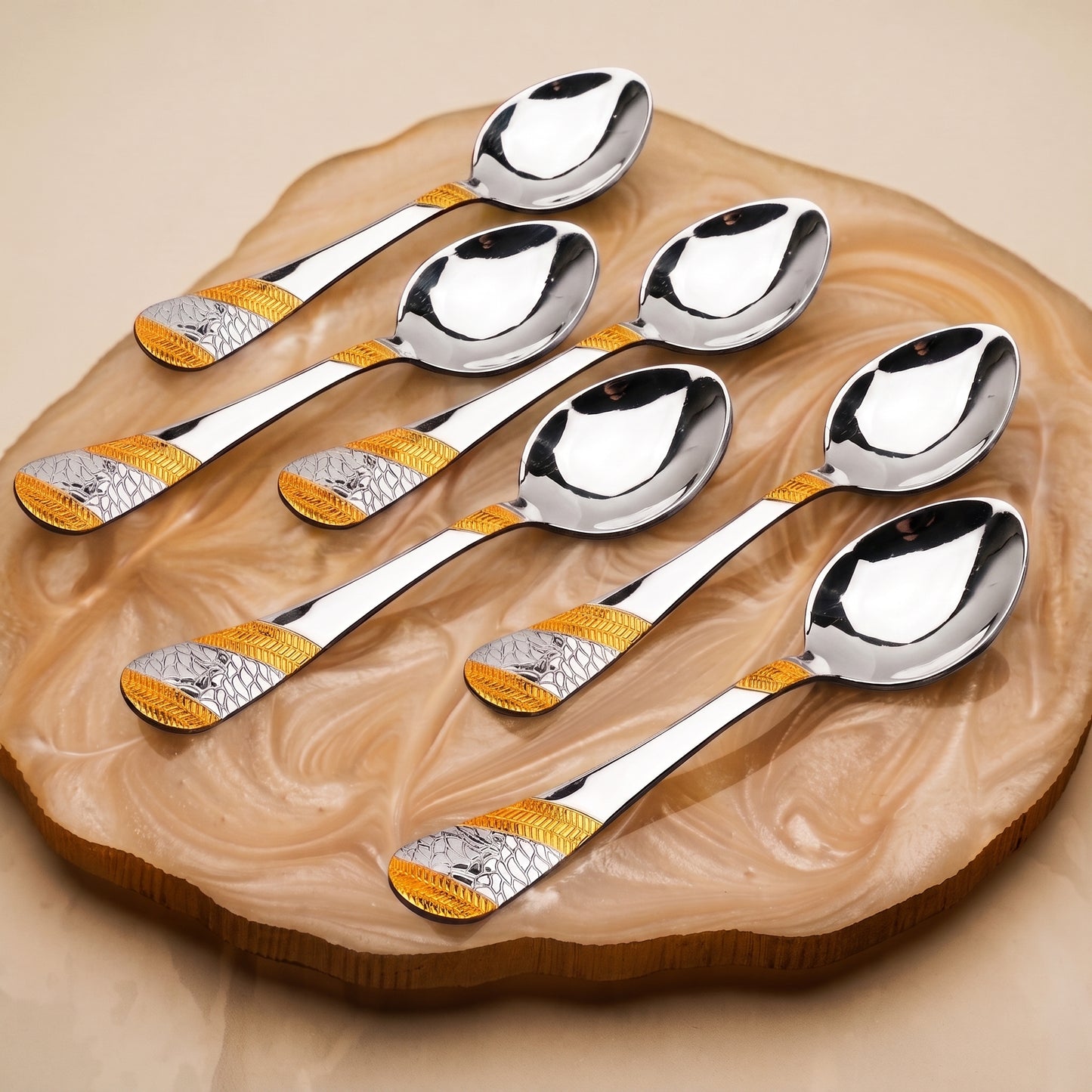 Tea Spoon Set | 13.5cm, 6 piece | Stainless Steel | Gold | Imperial Design