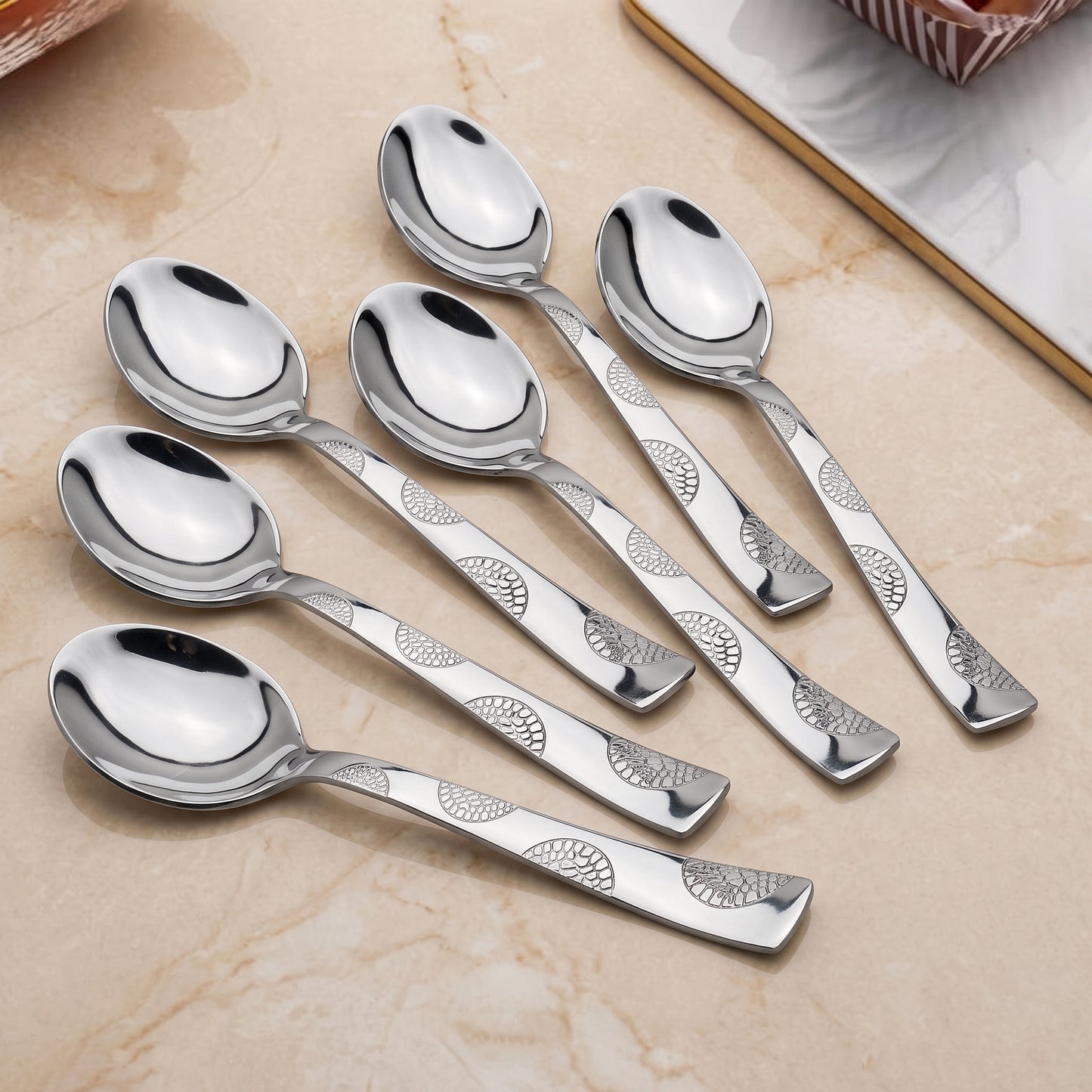Tea Spoon Set | 14 cm, 6 piece | Stainless Steel | Silver | Moonpress Design