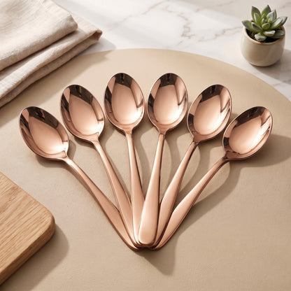 Parage Tiara Stainless Steel Rose Gold Dinner Spoon Set of 6, Length 16cm Tableware with 2mm Thickness Spoons, Mirror Finish for Home Kitchen Dining