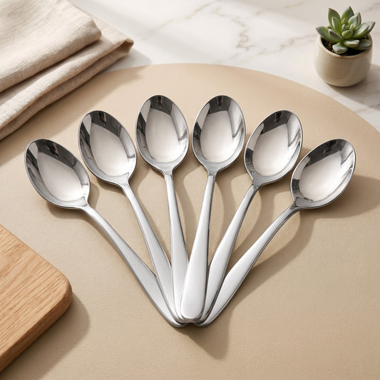 Tiara Stainless Steel Dinner Spoon Set of 6, Length 16cm Tableware with 2mm Thickness Spoons, Mirror Finish for Home – Parage