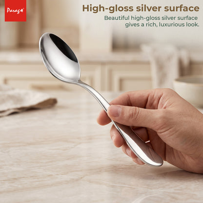Tiara Stainless Steel Dinner Spoon Set of 6, Length 16cm Tableware with 2mm Thickness Spoons, Mirror Finish for Home – Parage
