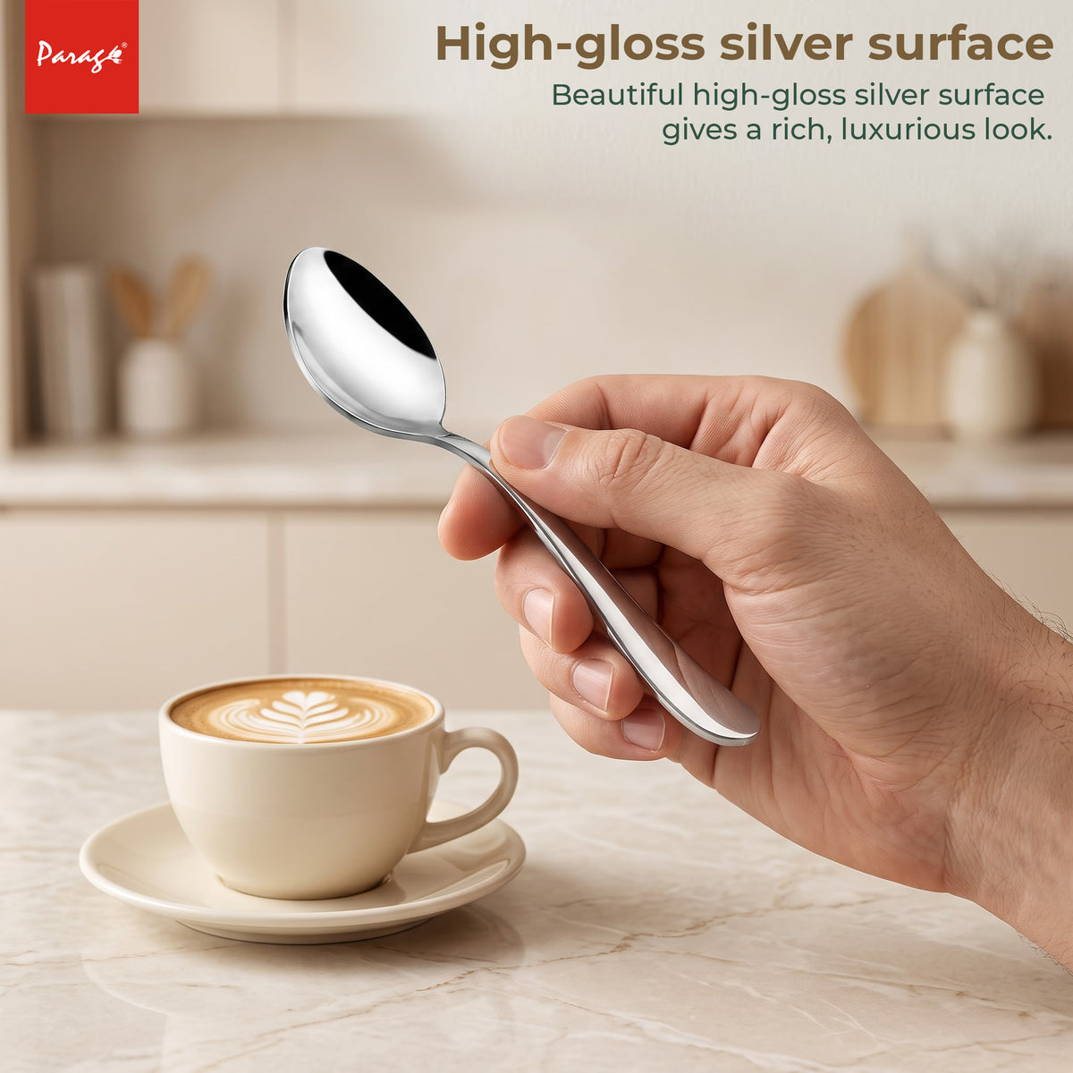 Tiara Stainless Steel Coffee Spoon Set of 6, 11.7 cm Length Small Tea Spoons, 2mm Thickness Heavy Gauge Mirror Finis – Parage