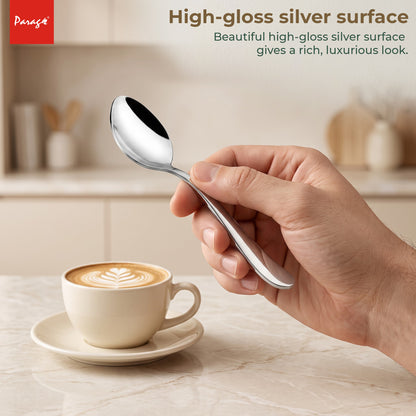 Tiara Stainless Steel Coffee Spoon Set of 6, 11.7 cm Length Small Tea Spoons, 2mm Thickness Heavy Gauge Mirror Finis – Parage