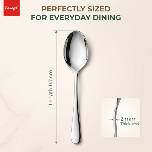 Tiara Stainless Steel Coffee Spoon Set of 6, 11.7 cm Length Small Tea Spoons, 2mm Thickness Heavy Gauge Mirror Finis – Parage