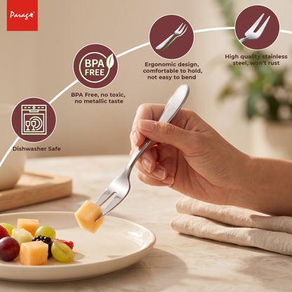 Tiara Stainless Steel Dinner Fork Set of 6, 2MM Heavy Gauge Food Grade Cutlery, 12.5 CM Length, Mirror Finish Silver – Parage