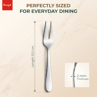 Tiara Stainless Steel Dinner Fork Set of 6, 2MM Heavy Gauge Food Grade Cutlery, 12.5 CM Length, Mirror Finish Silver – Parage