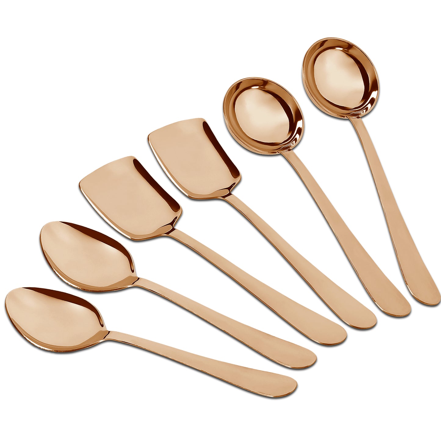 6-Piece Stainless Steel Rose Gold Serving Spoon Set | Heavy Gauge 1.8mm, 2 Soup, 2 Solid & 2 Rice Spoons