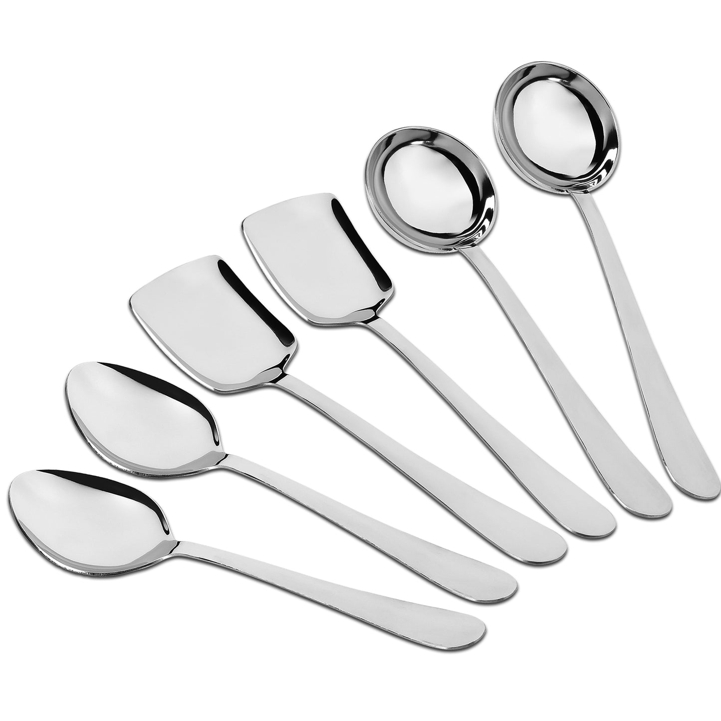 6-Piece Stainless Steel Serving Spoon Set | Heavy Gauge 1.8mm, 2 Soup, 2 Solid & 2 Rice Spoons (Silver)