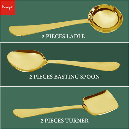 Serving Spoon Set | 6 pcs | Stainless Steel | Gold | Heavy Gauge