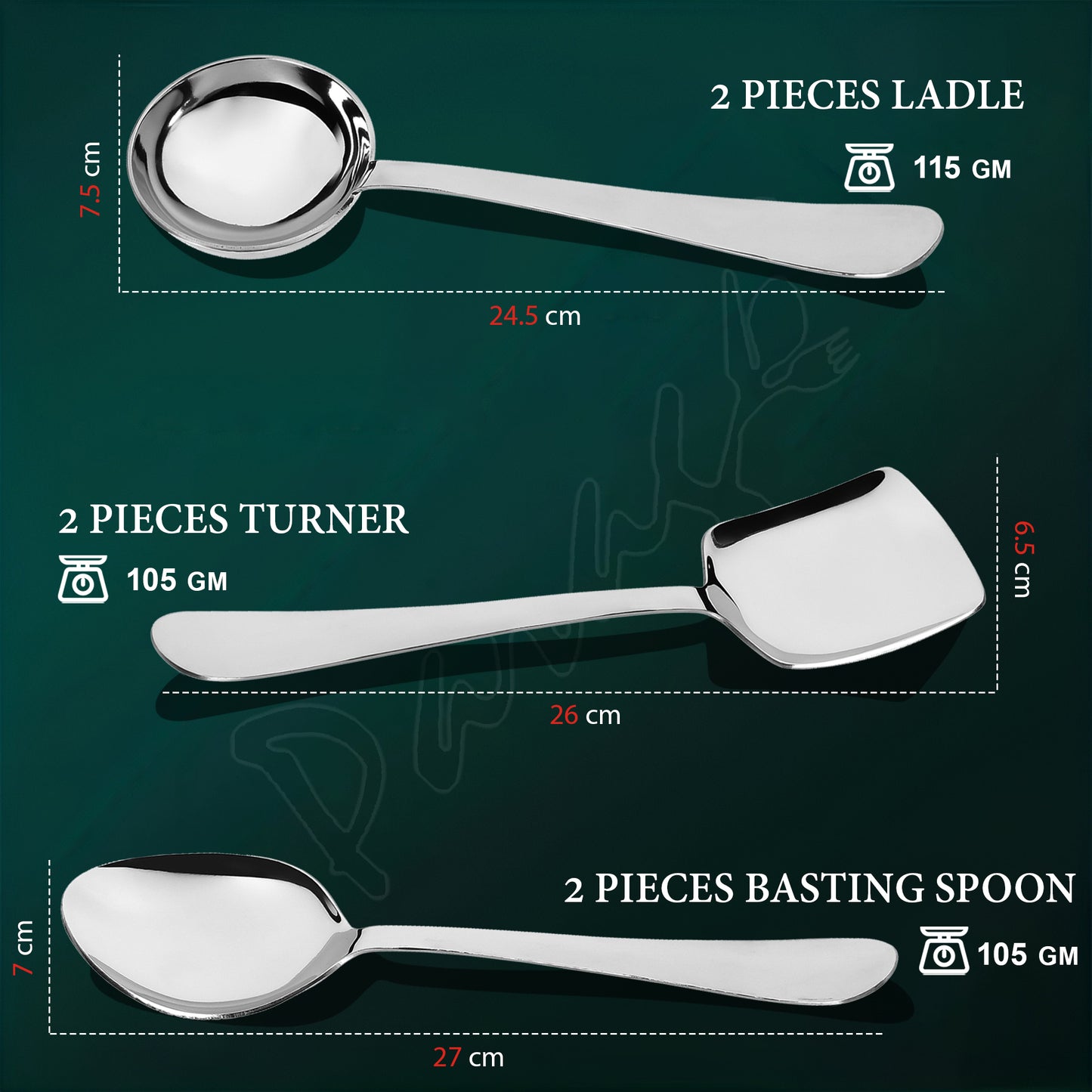 6-Piece Stainless Steel Serving Spoon Set | Heavy Gauge 1.8mm, 2 Soup, 2 Solid & 2 Rice Spoons (Silver)
