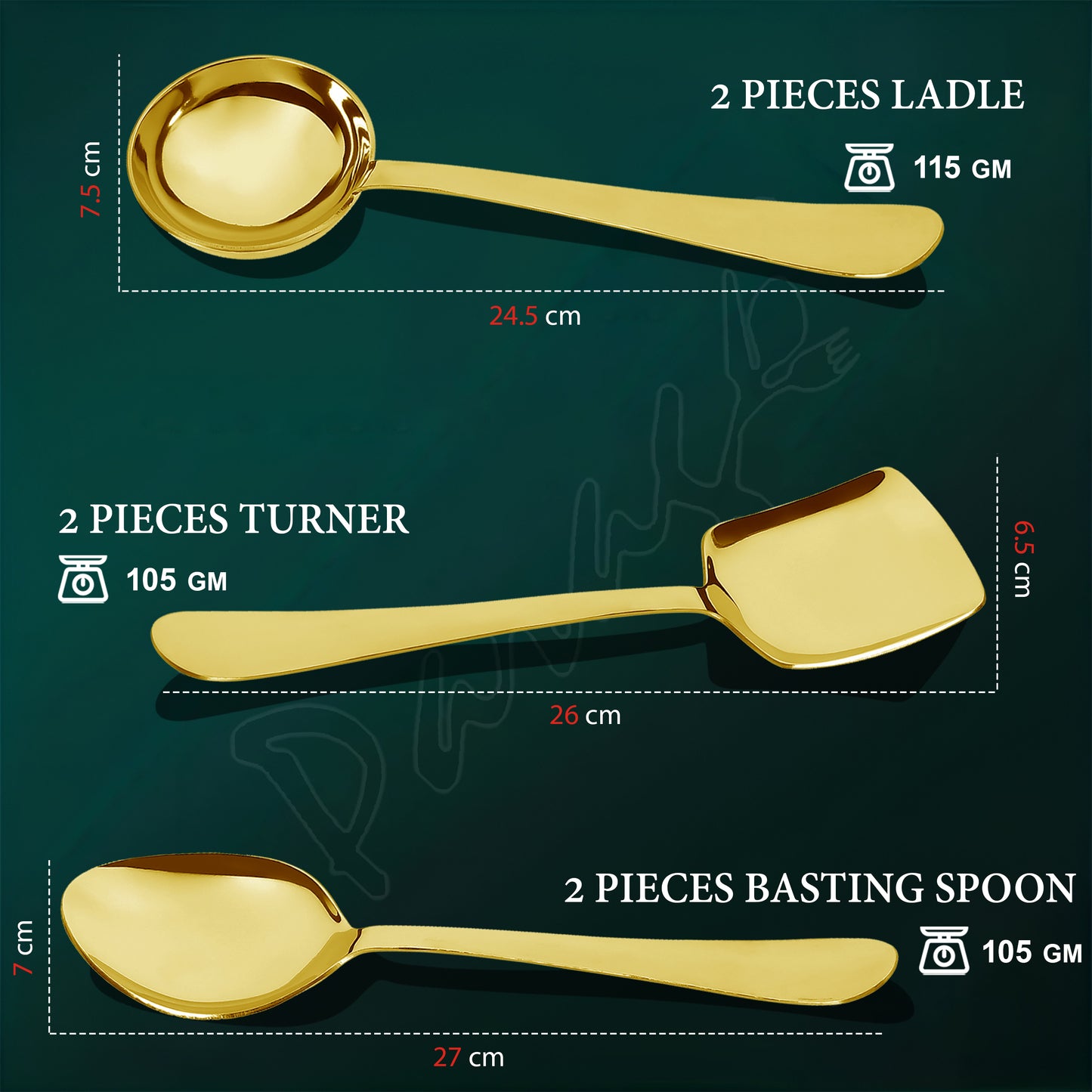 Serving Spoon Set | 6 pcs | Stainless Steel | Gold | Heavy Gauge