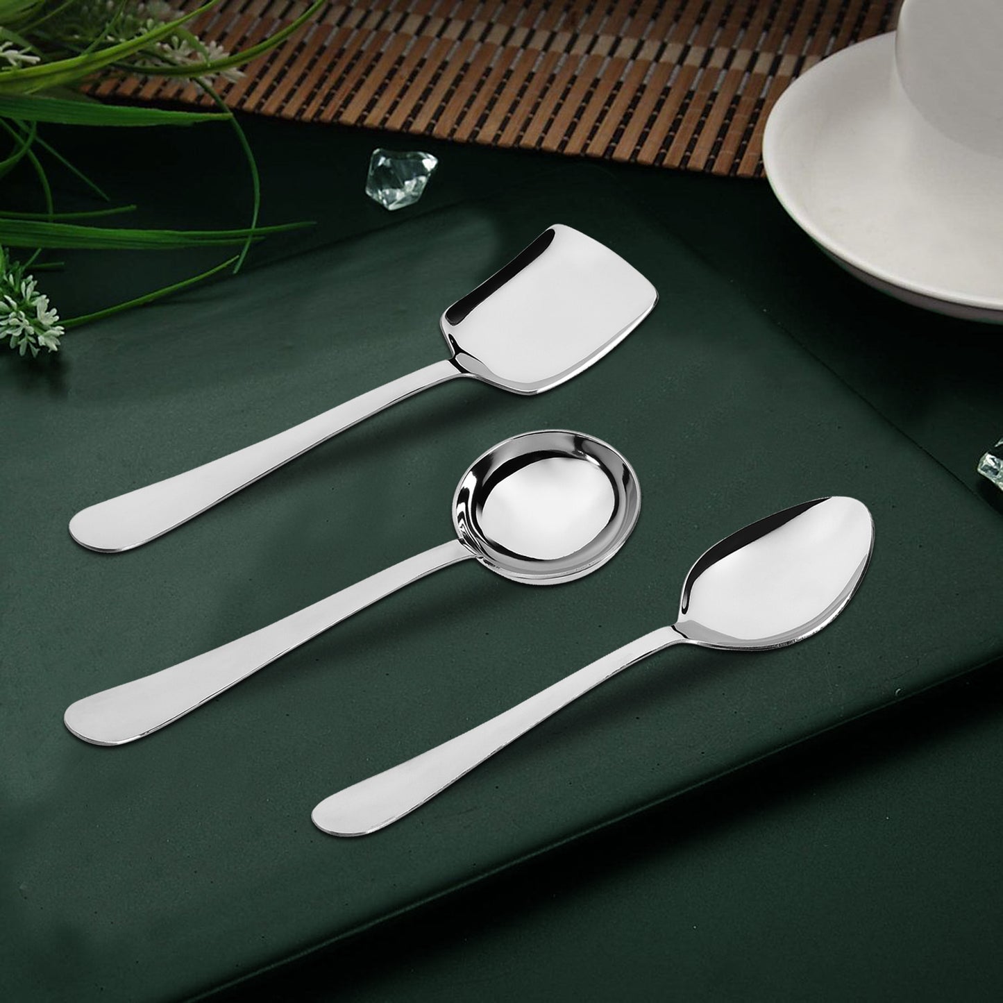 6-Piece Stainless Steel Serving Spoon Set | Heavy Gauge 1.8mm, 2 Soup, 2 Solid & 2 Rice Spoons (Silver)