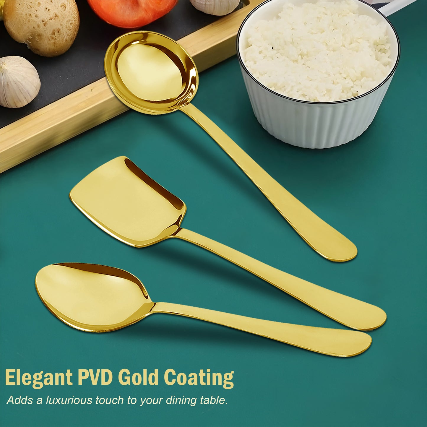 Serving Spoon Set | 6 pcs | Stainless Steel | Gold | Heavy Gauge