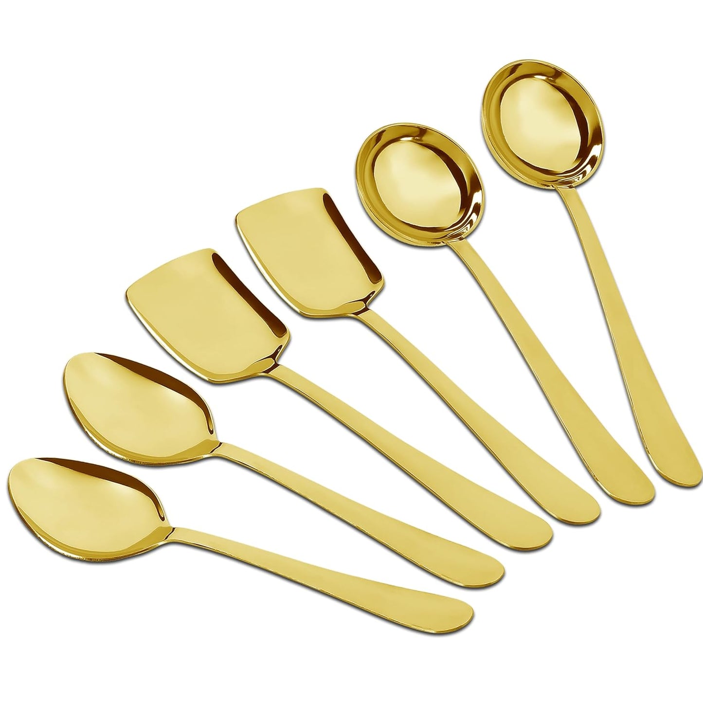 6 Pcs Stainless Steel Gold Serving Spoons Set - Heavy Gauge Kitchen Use ROYALPVDGSSLTP6 1