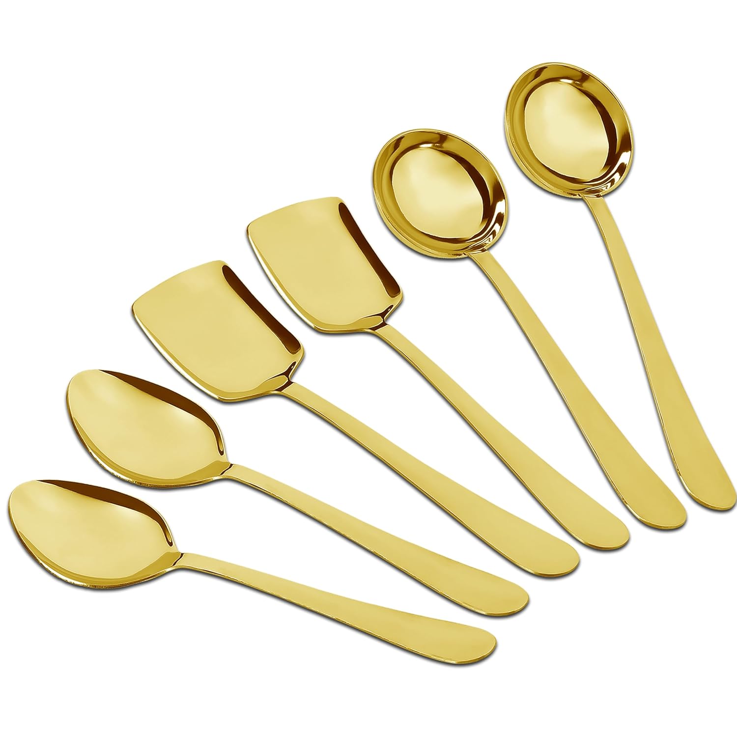 6 Pcs Stainless Steel Gold Serving Spoons Set - Heavy Gauge Kitchen Use ROYALPVDGSSLTP6 1