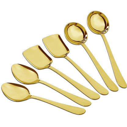 6 Pcs Stainless Steel Gold Serving Spoons Set - Heavy Gauge Kitchen Use ROYALPVDGSSLTP6 1