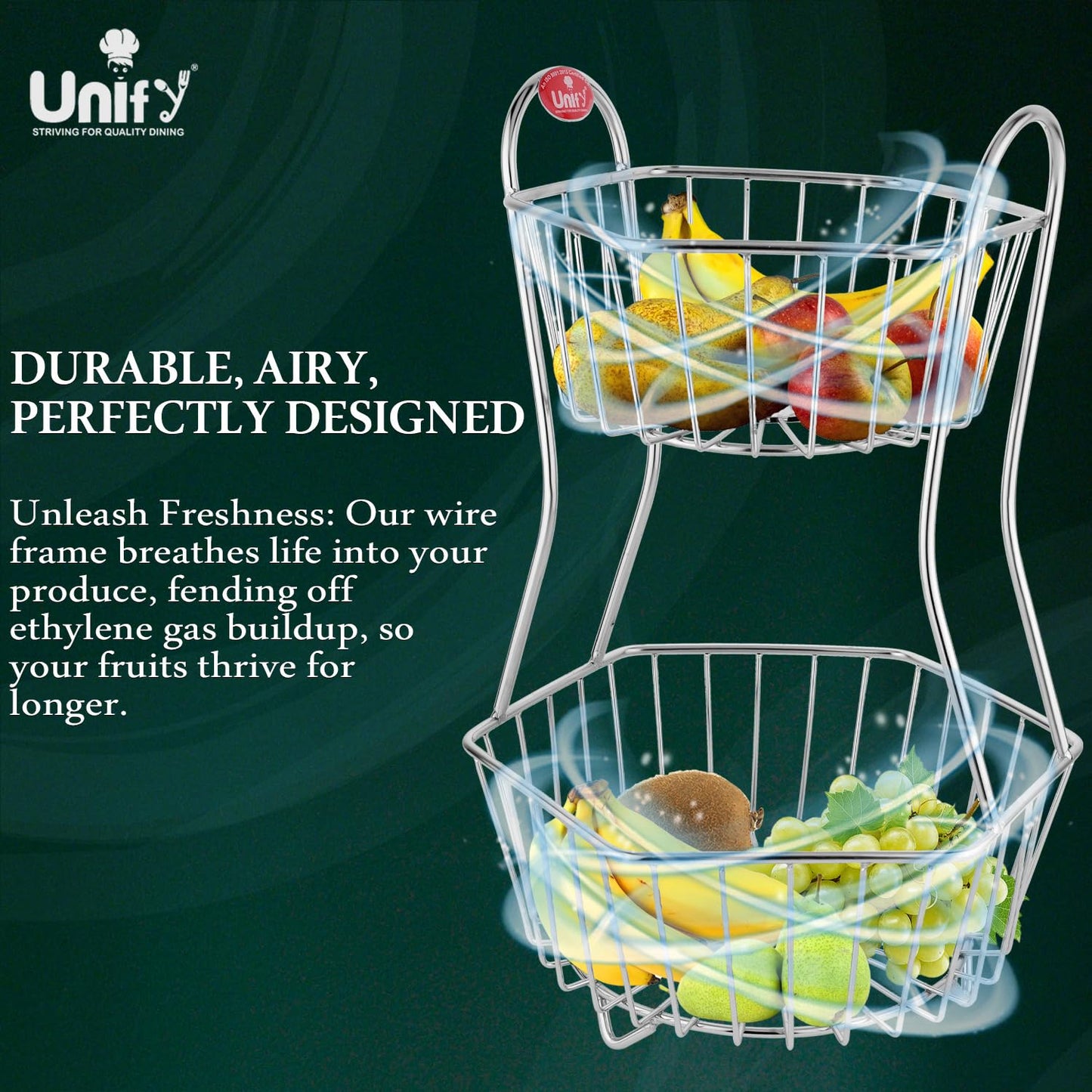 2-Tier Stainless Steel Fruit Basket - Hexagonal, Kitchen & Dining Table StandHEXA2TIER1 3