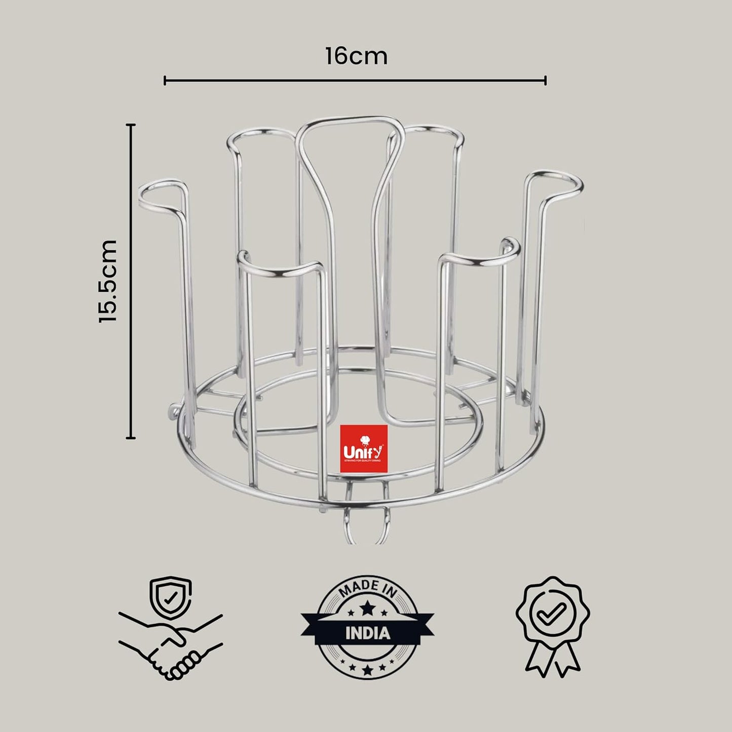 Stainless Steel Glass Holder Stand | 6 Glass Tumbler Rack for Kitchen Chrome GLASSSTAND 3