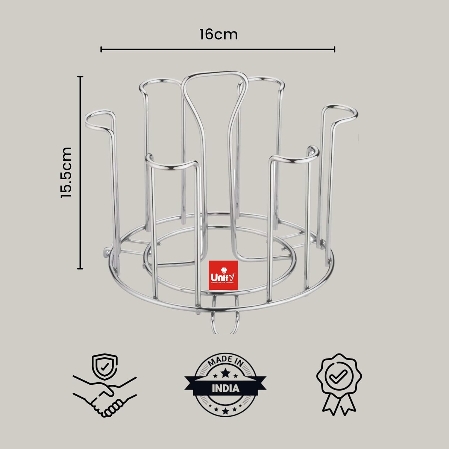 Stainless Steel Glass Holder Stand | 6 Glass Tumbler Rack for Kitchen Chrome GLASSSTAND 3
