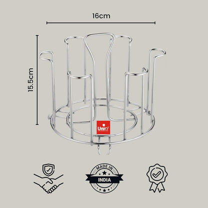Stainless Steel Glass Holder Stand | 6 Glass Tumbler Rack for Kitchen Chrome GLASSSTAND 3