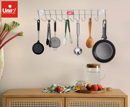 Stainless Steel Wall Cloth Hanger | 12 Hook Door Mounted Rack Silver 12HOOKRAIL 4