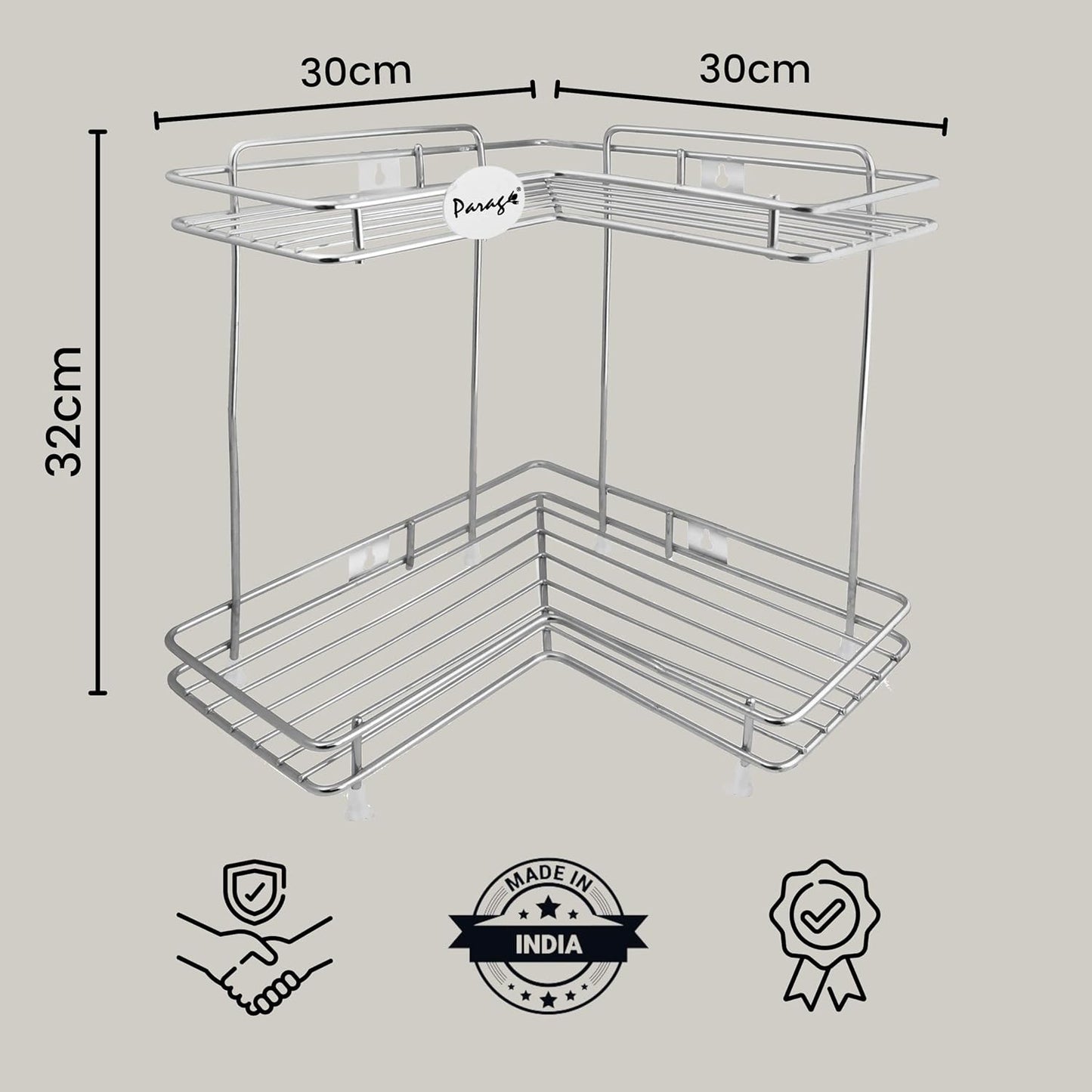 2 Tier Stainless Steel Corner Rack | L Shape Wall Mount Kitchen Shelf CORNERL2 3
