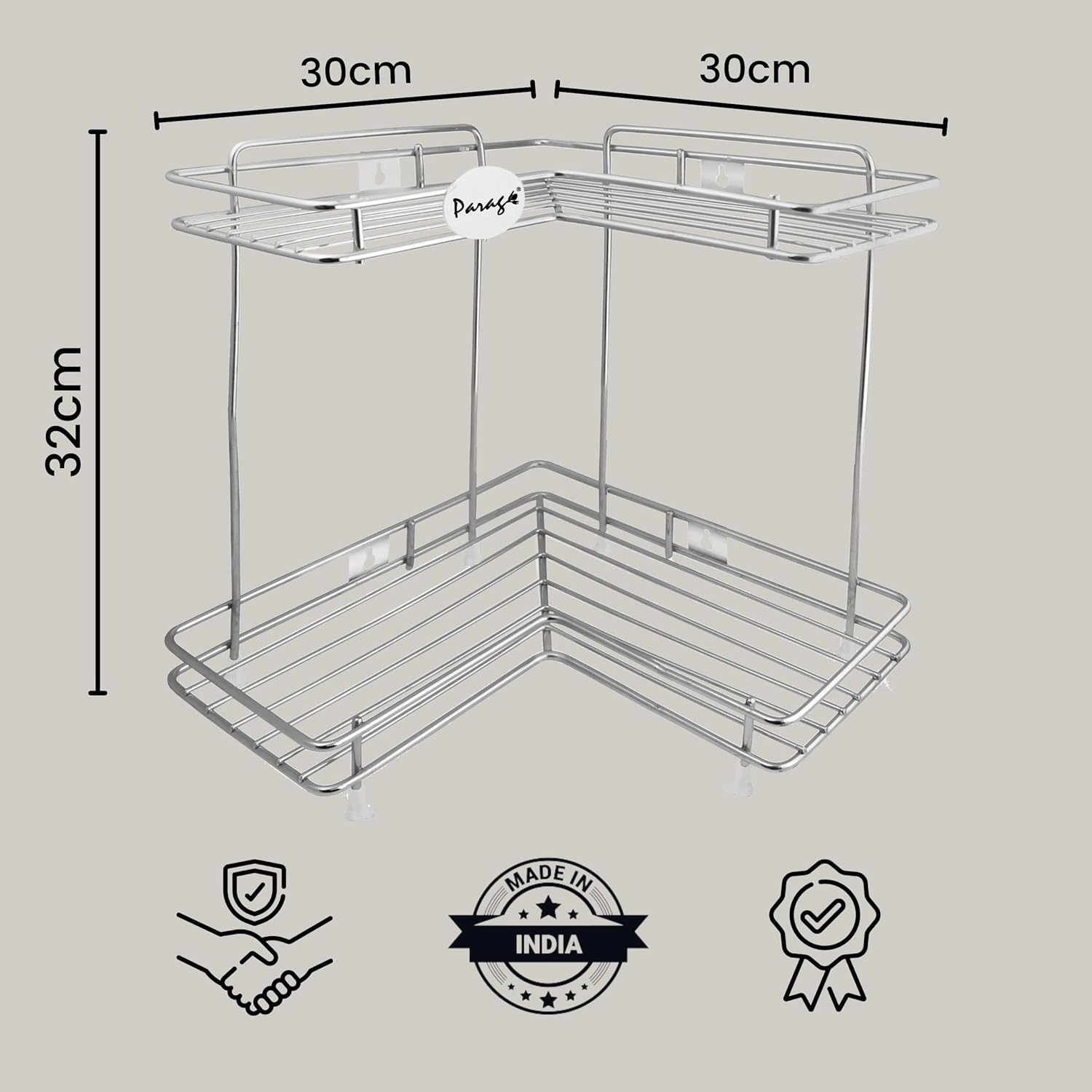 2 Tier Stainless Steel Corner Rack | L Shape Wall Mount Kitchen Shelf CORNERL2 3