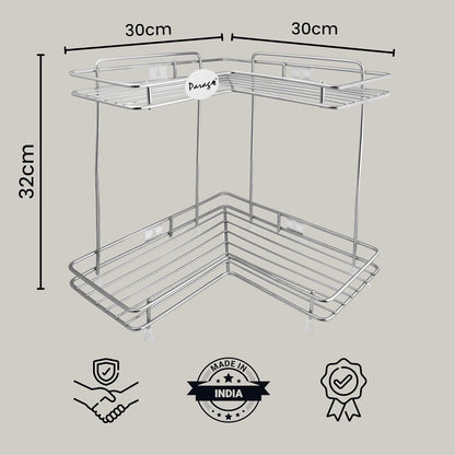 2 Tier Stainless Steel Corner Rack | L Shape Wall Mount Kitchen Shelf CORNERL2 3