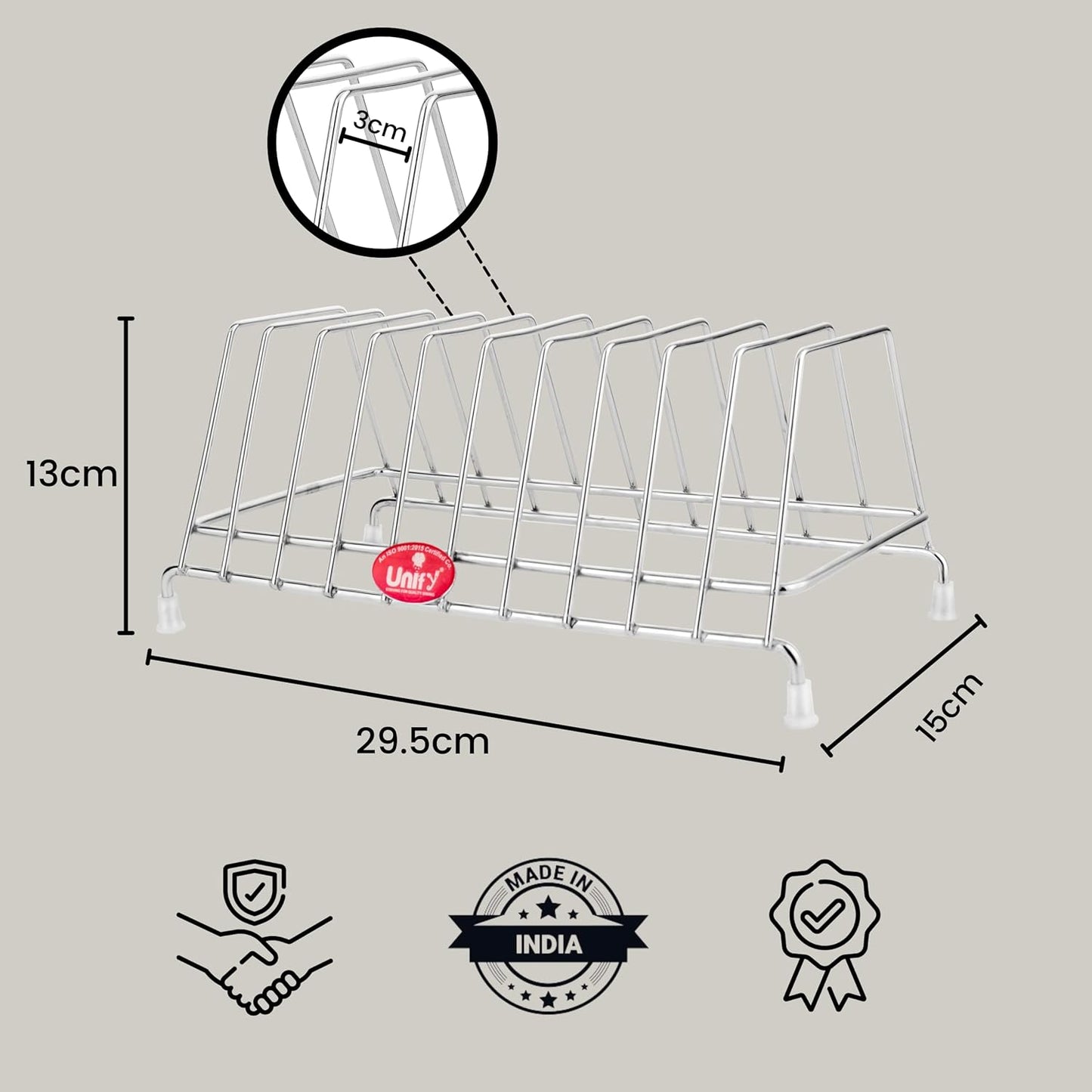 Stainless Steel Plate Rack for Kitchen - 10 Sections, Chrome Finish, Plates, Lids & Utensil OrganizerPLATESTAND101 3