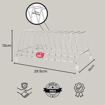 Stainless Steel Plate Rack for Kitchen - 10 Sections, Chrome Finish, Plates, Lids & Utensil OrganizerPLATESTAND101 3