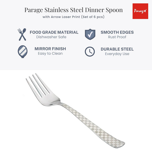 6-Piece Stainless Steel Baby Forks Set | 16cm Dining Cutlery with Checks Design - Shiny Sturdy Handle Tableware for Home & Kitchen