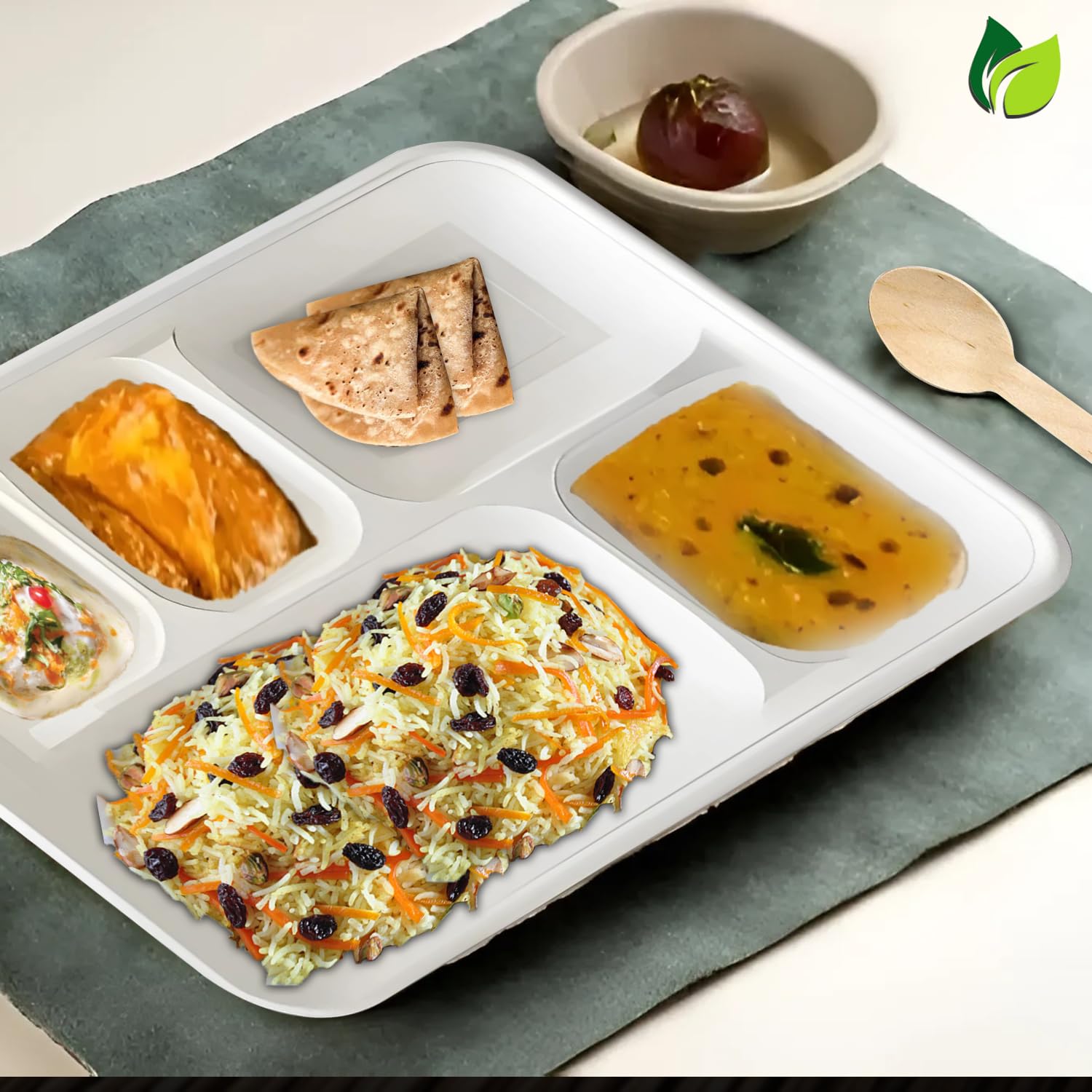25pc 5-Compartment Bagasse Meal Trays | Eco-Friendly | White5CPBAGASSEPLATE251 4