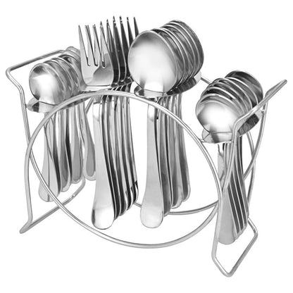 Stainless Steel Cutlery Stand - Heavy Duty Oval Rack for 24 Pieces, Chrome FinishAURASTAND1 1