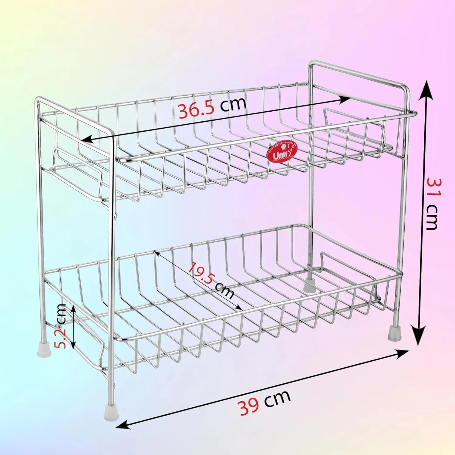 Stainless Steel 2-Tier Kitchen Spice Rack | Countertop Organizer with Shelf Liner (Chrome) RECT2SHELFC 2