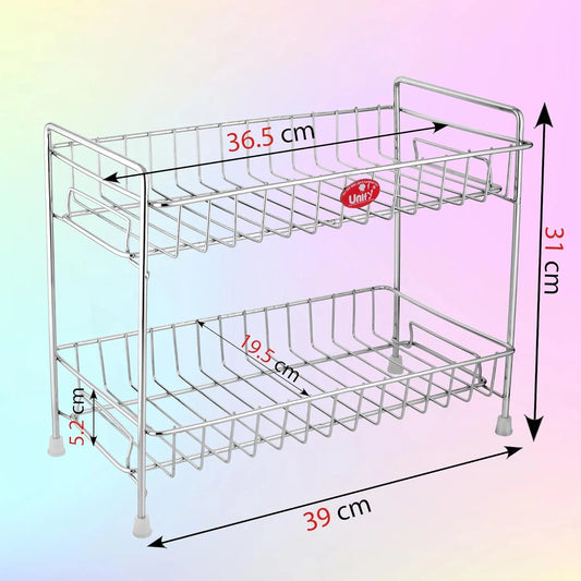 Stainless Steel 2-Tier Kitchen Spice Rack | Countertop Organizer with Shelf Liner (Chrome)