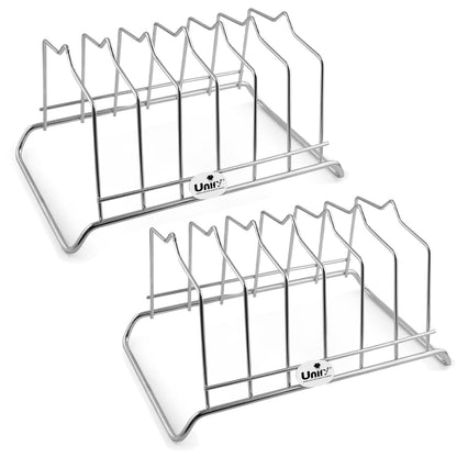 2 Pcs Stainless Steel Countertop Plate Stand | 6 Section Kitchen Rack & Holder (Silver) 2PLATESTAND6 1