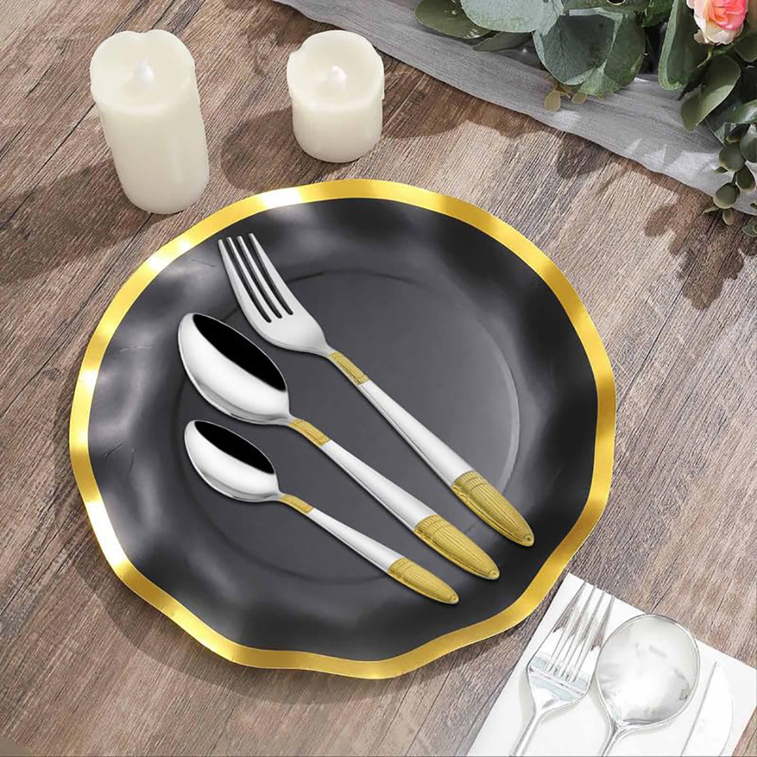 18pc Stainless Steel Golden Cutlery | Gift Box | Ivory Design