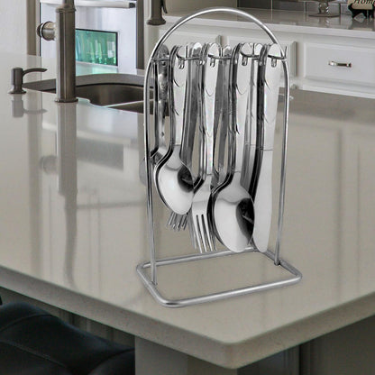 25 Pcs Stainless Steel Cutlery Set with Stand for Home & Kitchen | Silver Set GLORYPARAG 5
