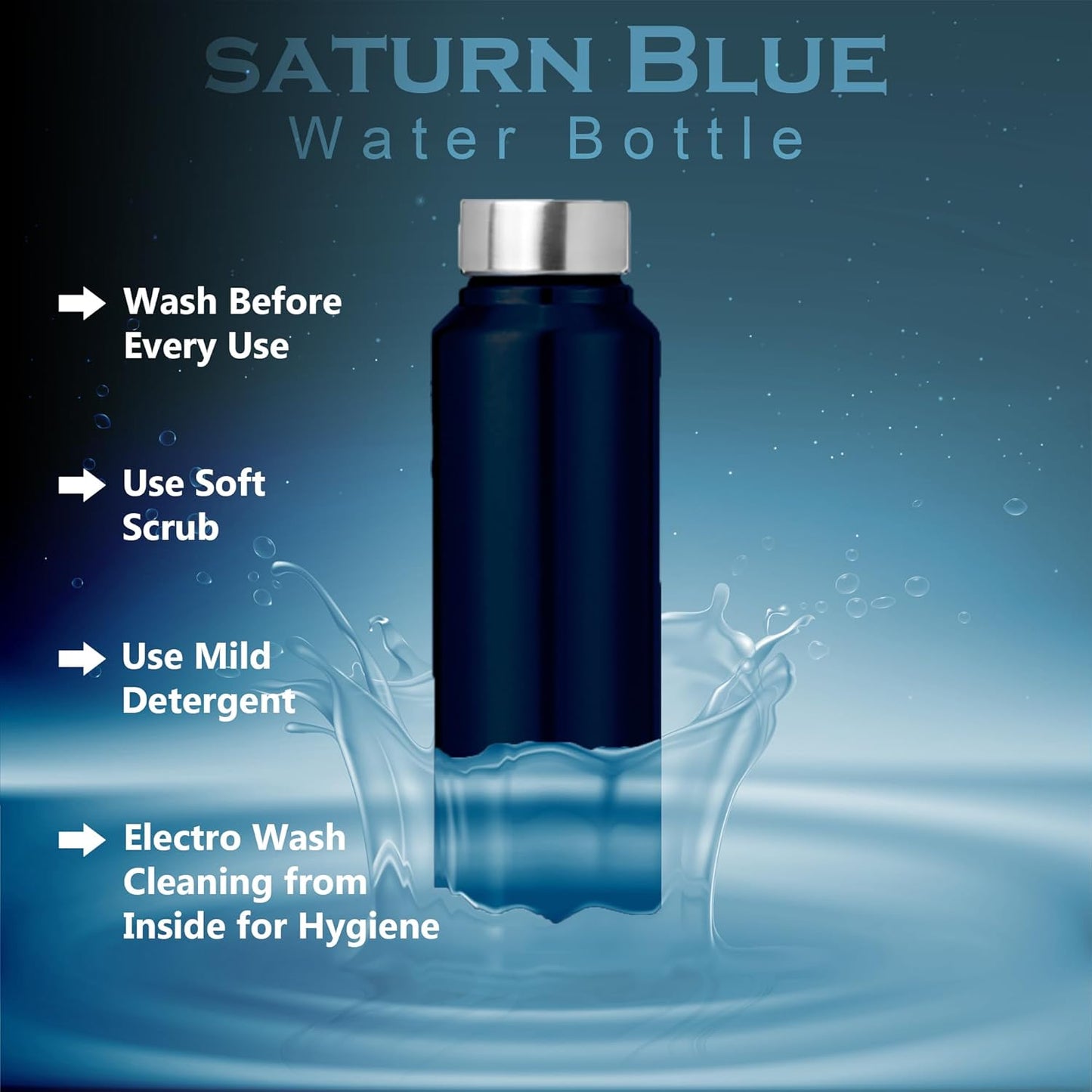 Stainless Steel Water Bottle 1L (Set of 3, Blue) | Leak-Proof for Home, Gym & Travel 3SATURNBLUE 2