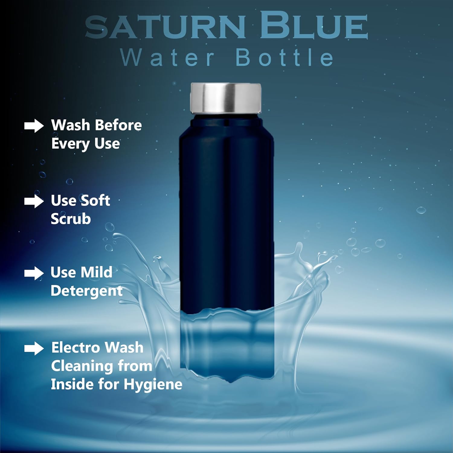 Stainless Steel Water Bottle 1L, Blue | Leak-Proof Fridge Bottle for Home, Gym & Travel 1SATURNBLUE 2