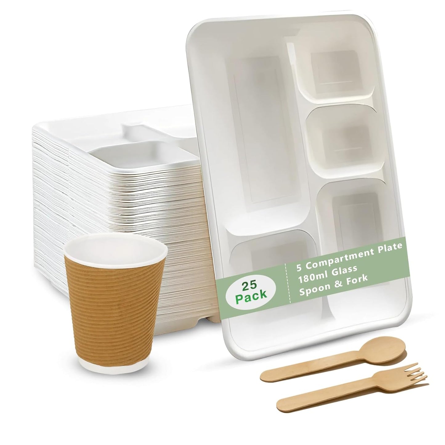 25pc Bagasse Dinnerware Set | 5-Compartment Plates & Bowls5CPPTDNRSET251 2