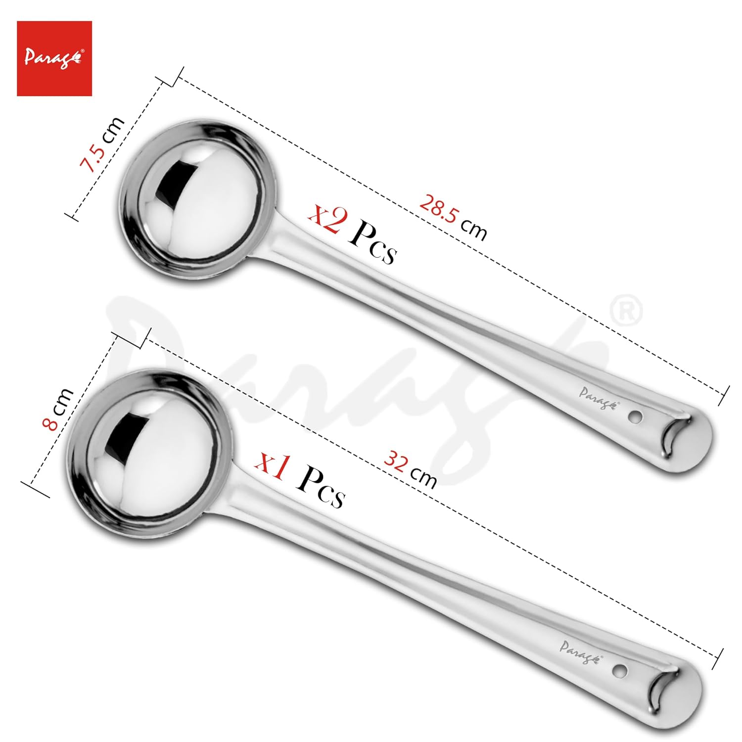 3-Piece Stainless Steel Ladle Set | Karchi/Soup Ladle/Kalchun, Silver (12.5” x1 & 11” x2)