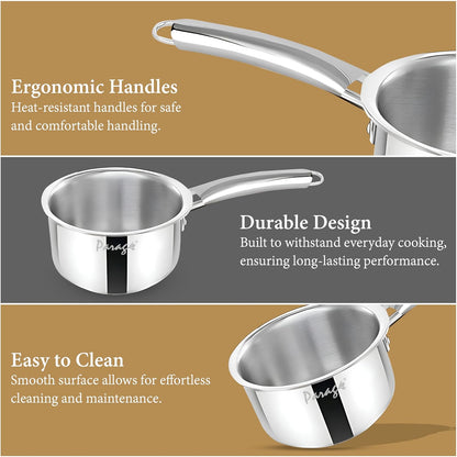 Tripure Triply Stainless Steel 16cm Saucepan - 1.75L, Scratch-Resistant Steel Pan for Tempering, Seasoning & Cooking, Stay-Cool Handle, Induction & Gas Friendly, Heavy Bottom, 5-Year WarrantyTPSAUCEPAN16CM1 4