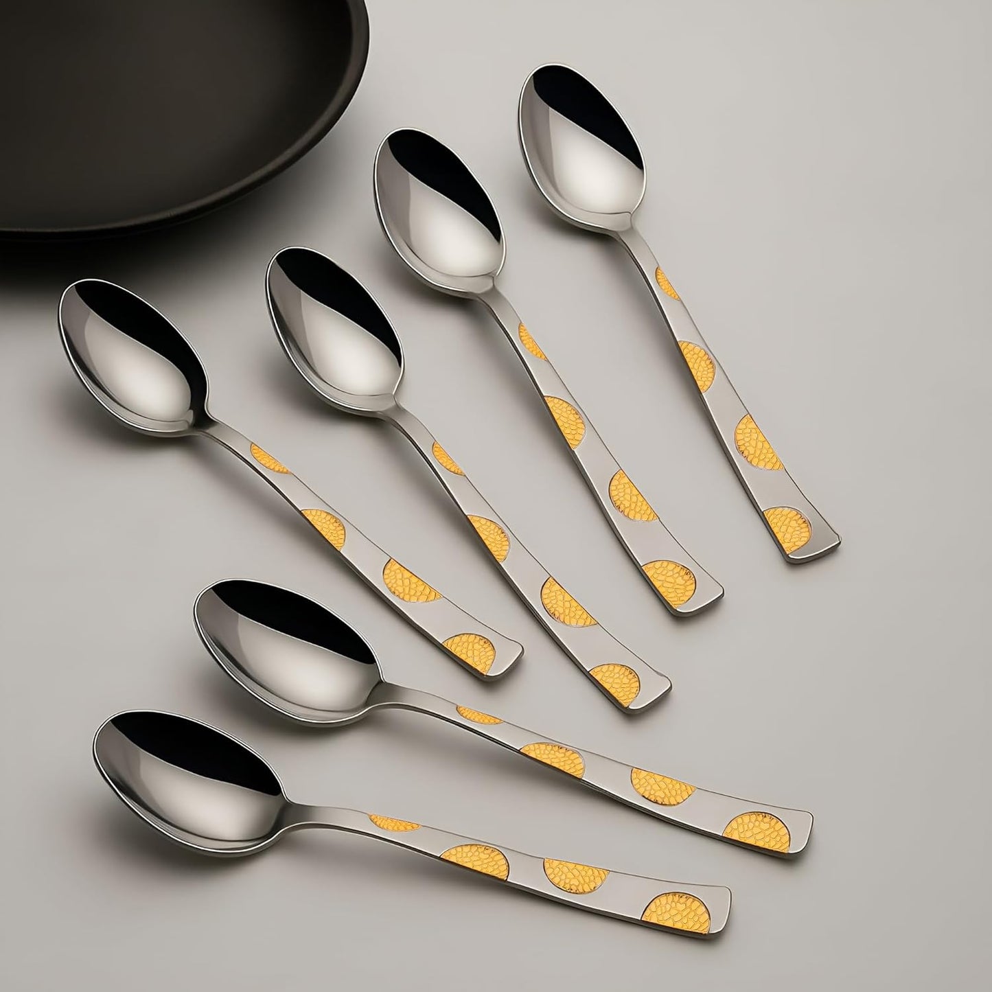 6-Piece Stainless Steel 24K Gold Spoon Set | 18.5cm Premium Large Spoons, Luxury Tableware & Gift, Moonpress Design 6PPMNPGOLDDS 1