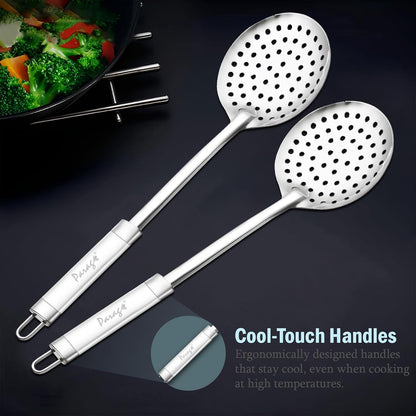 Stainless Steel Kitchen Skimmer | 35.5cm Cooking & Serving Tool - Perfect for Frying & Straining Puris, Nuggets, Rice, Pakodas, Silver Finish